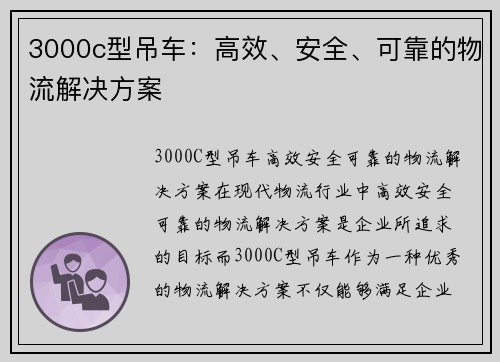 3000c型吊车：高效、安全、可靠的物流解决方案